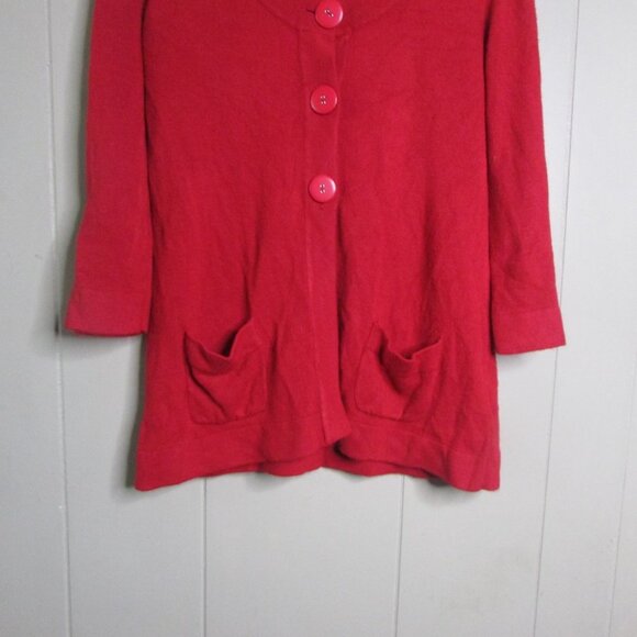 Carolyn Taylor Cardigan Sweater S 3/4 Sleeve Pockets Big Buttons Red - Picture 3 of 12